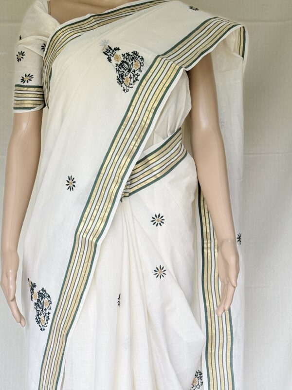 Kerala Saree With Embroidery Work - Image 6