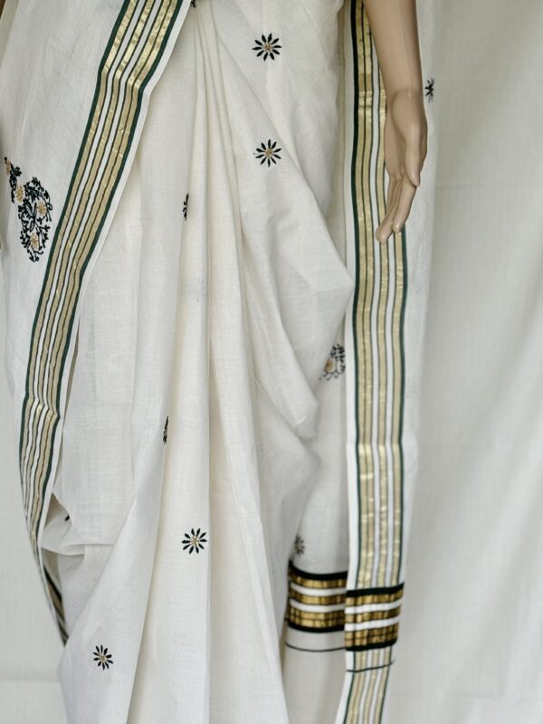 Kerala Saree With Embroidery Work - Image 7