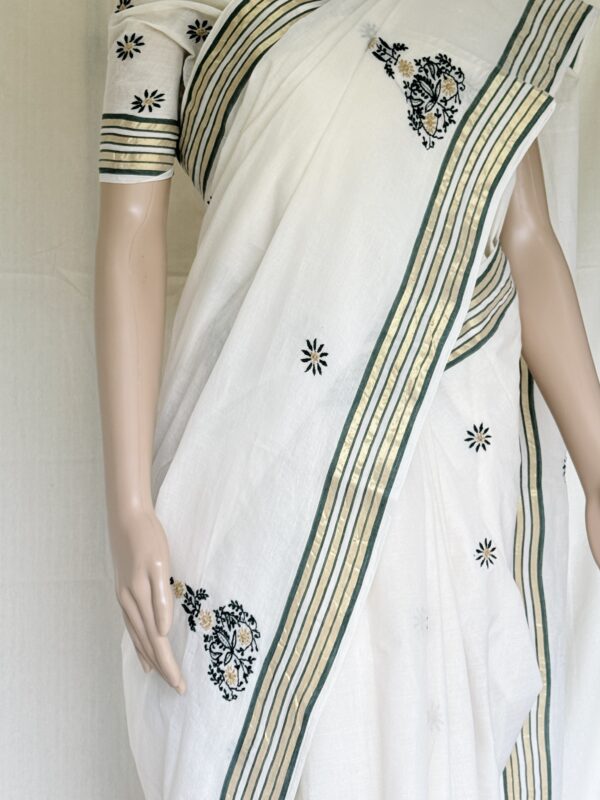 Kerala Saree With Embroidery Work - Image 2