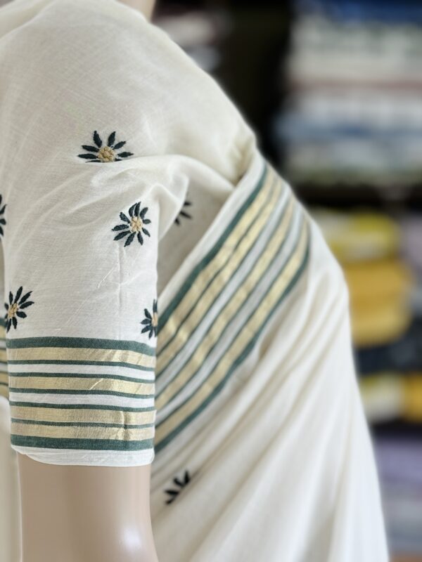 Kerala Saree With Embroidery Work - Image 5